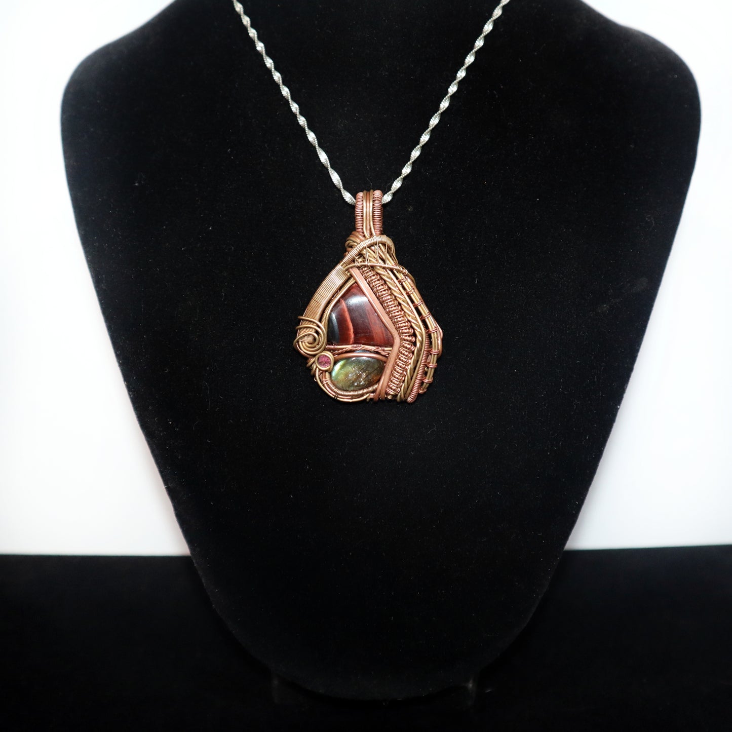 Red Tiger Eye/ Pink Tourmaline Pendant