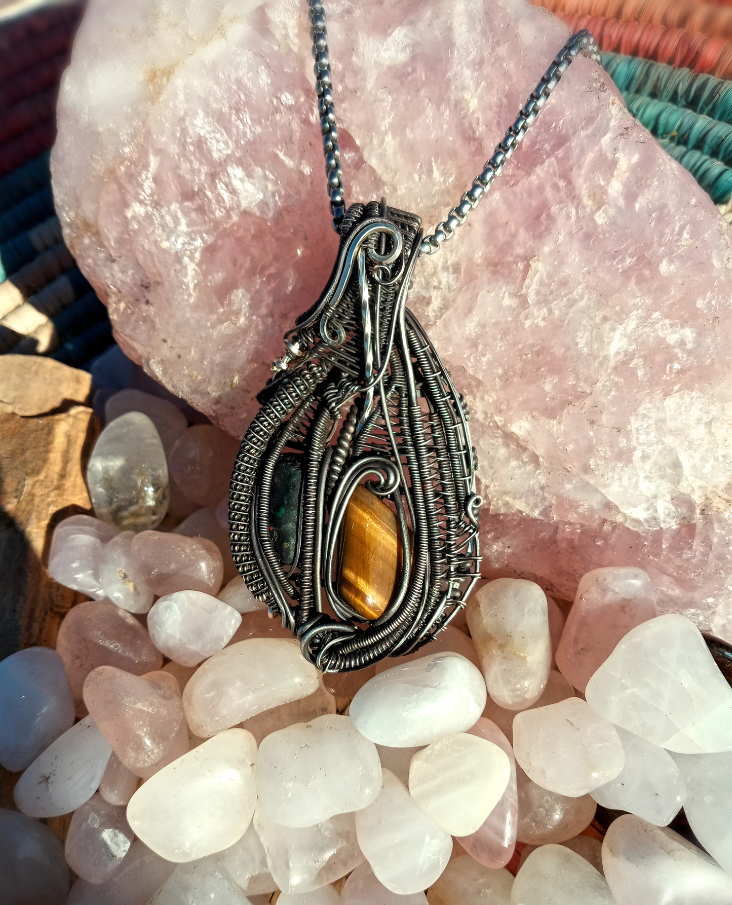 Opalized Black Coral/Tigers Eye Talisman