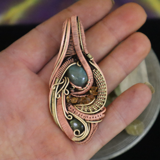Labradorite & Citrine Pendant - Wire Wrap Jewelry