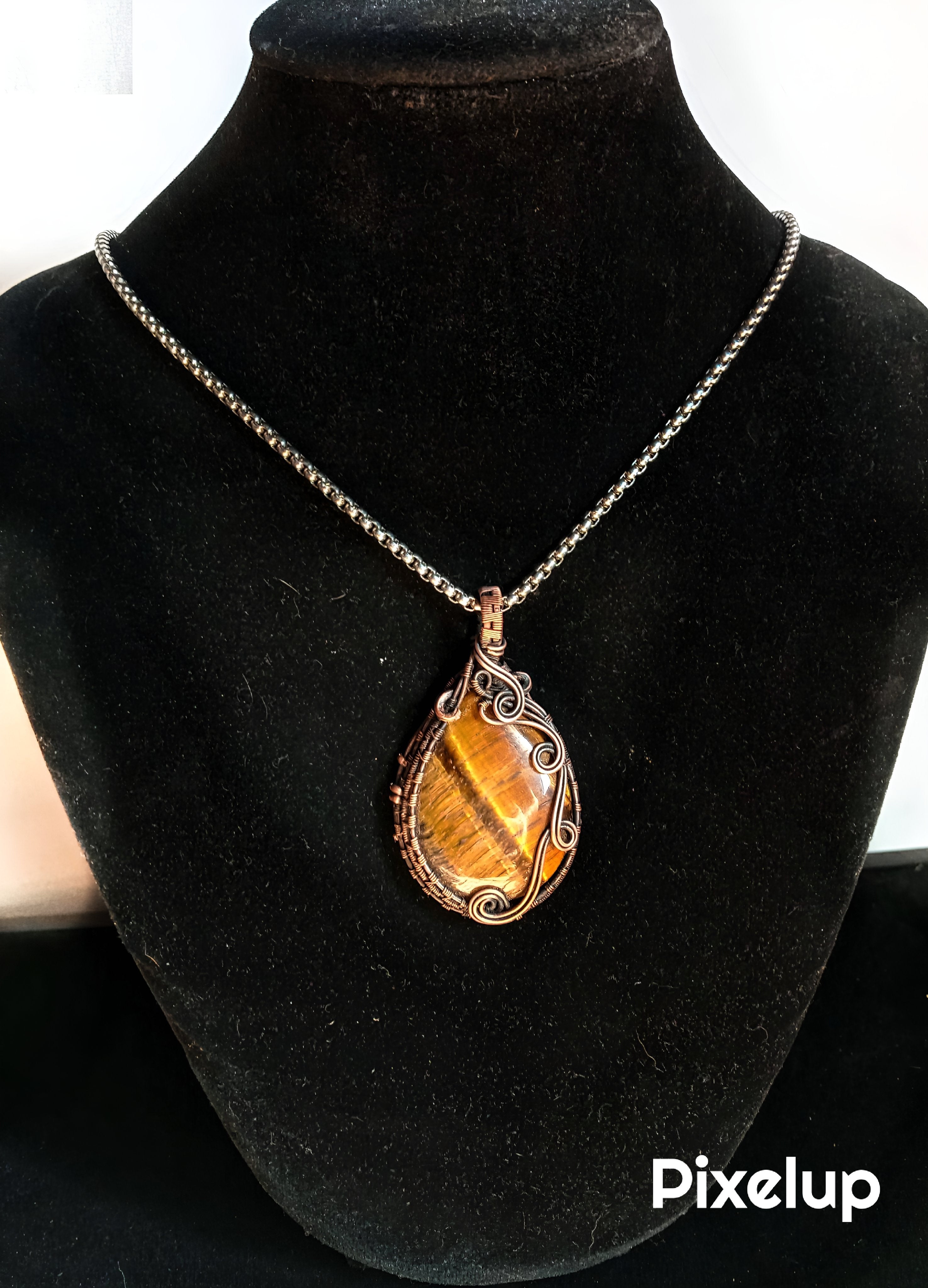 Tiger Eye Wire Wrap Crystal Point Pendant Magnetite Magnetic