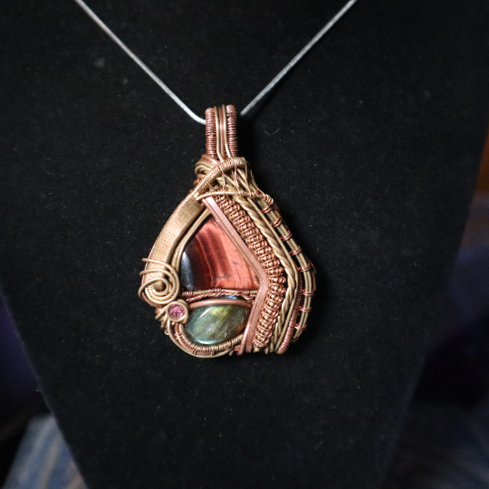Red Tiger Eye/ Pink Tourmaline Pendant