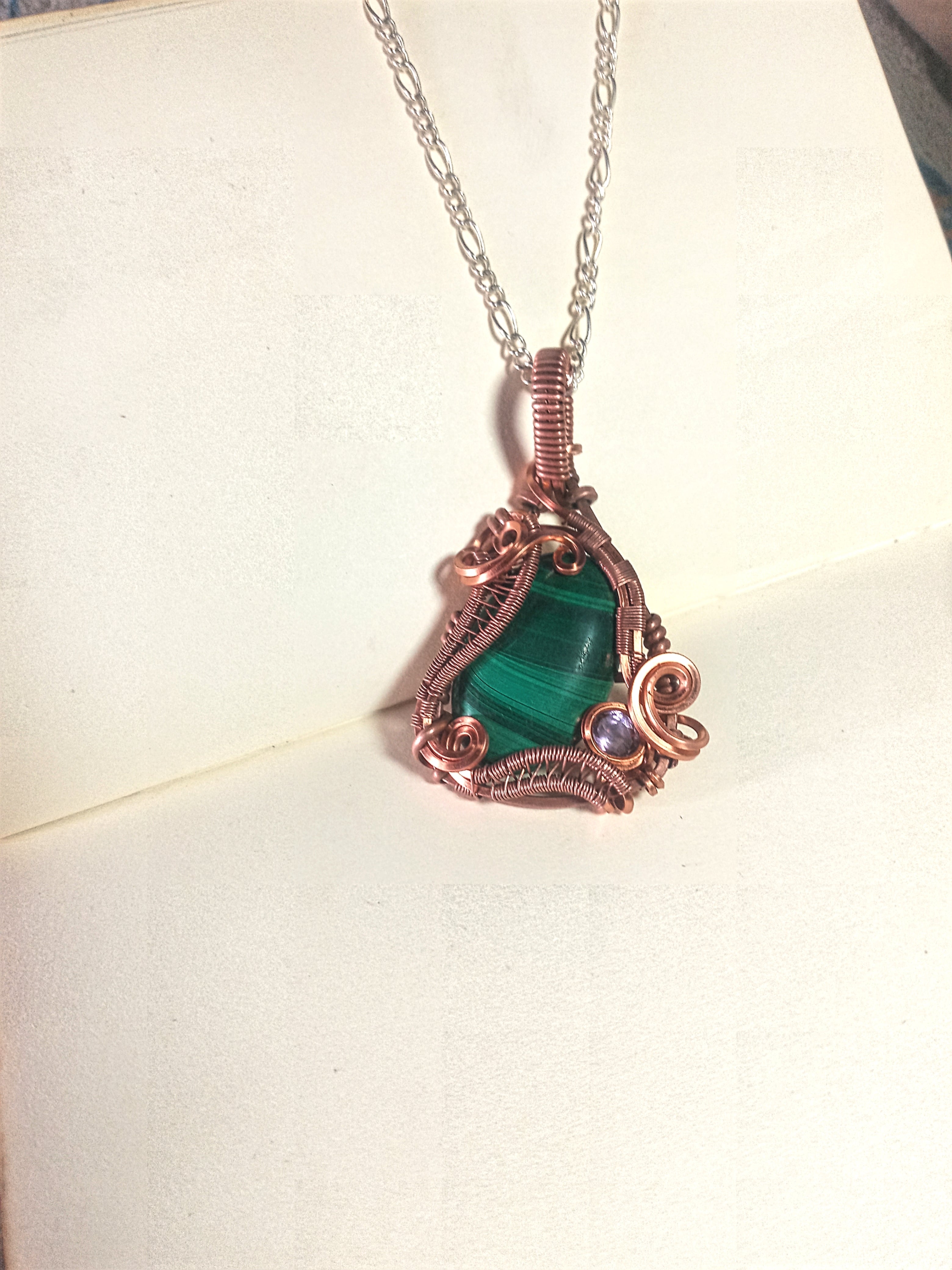 Carved Amethyst Pendant; Copper; 1 1/2