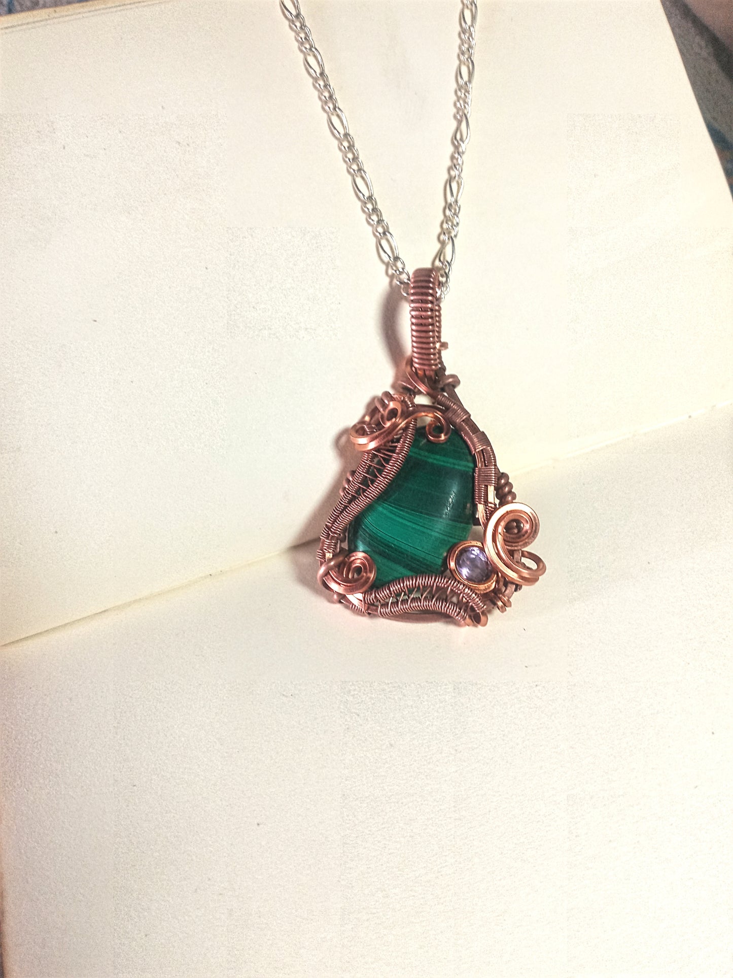 Malachite & Amethyst Pendant - Copper Wire Wrap - Heady Jewelry