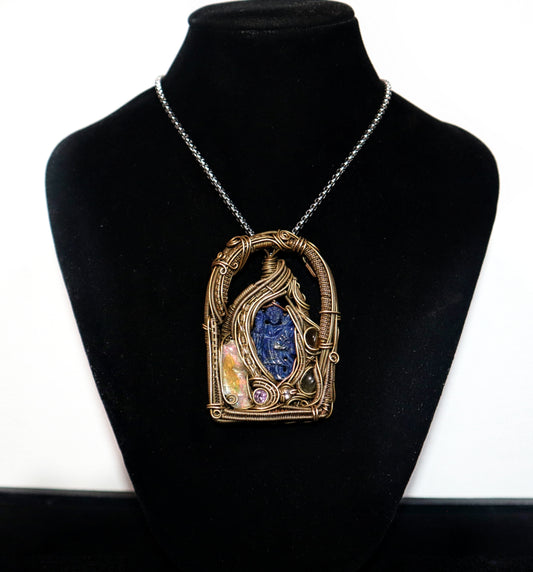 Heady Opal Pendant - Brass Wire Wrap Necklace - Deadhead Jewelry