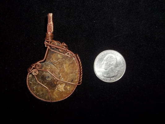 Ammonite Pendant - Copper Wire Wrap Pendant